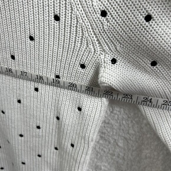 Talbots XL Womens 100% Pima Cotton White Black Polka Dot Ribbed PullOver Sweater - Picture 9 of 15